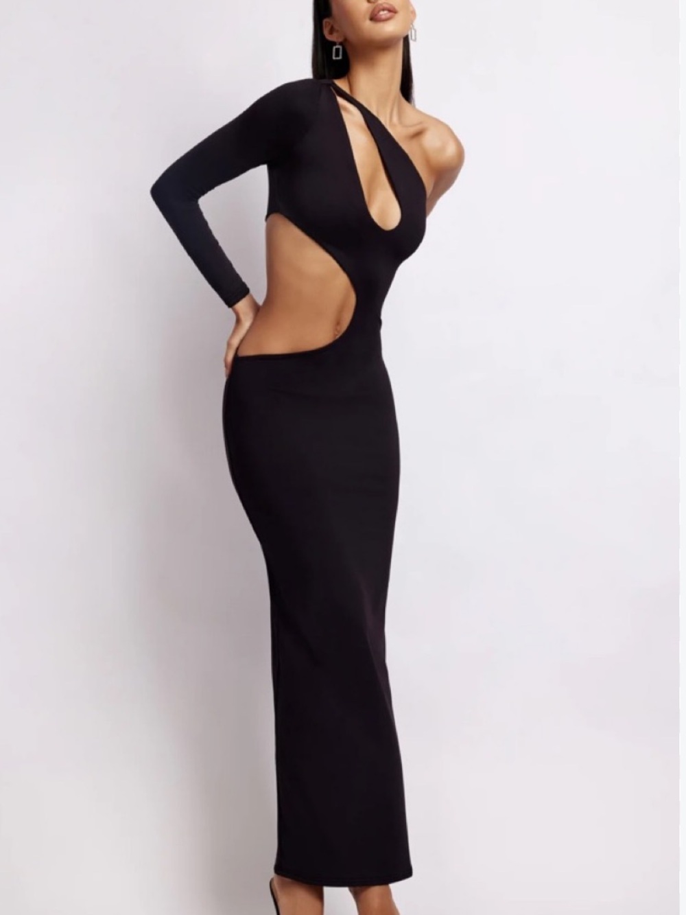 Meshki Black One-Shoulder Cut-Out Maxi Dress Sz Small